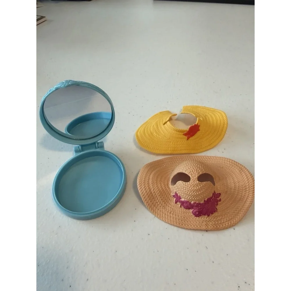 My Little Pony Plastic Straw Hat, Bonnet, & Folding Compact Mirror Lot of 3.